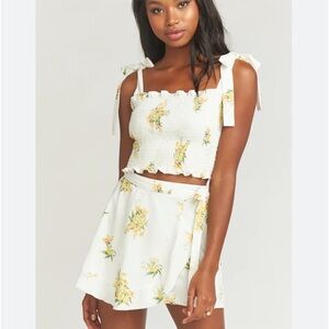 SMYMM 2 Pc Set: Ruffle Wrap Shorts + Antoinette Smocked Top | Sunny Side Floral